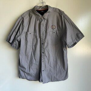 HARLEY DAVIDSON Motorcycles Mechanic Shirt Men's 2XL Gray Button Up Short Sleeve